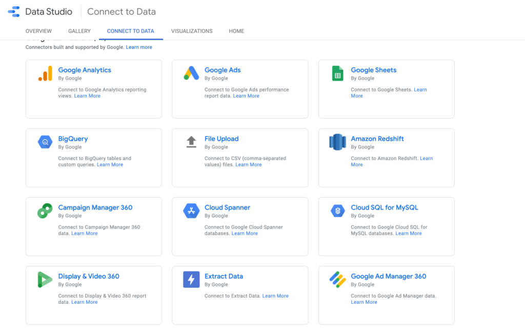 Google Data Studio free connectors