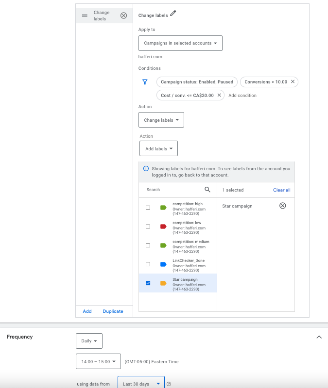 Google Ads automated rule: Label entities according to their performances