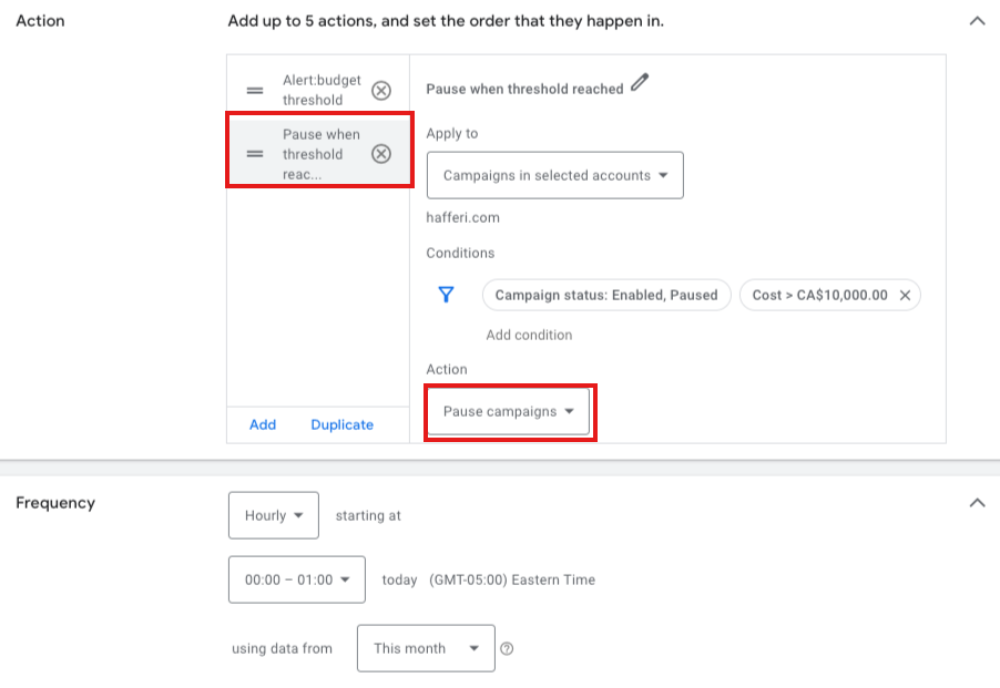 Google Ads automated rule